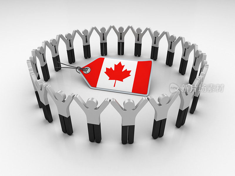 象形图团队与加拿大国旗价格标签- 3D渲染
